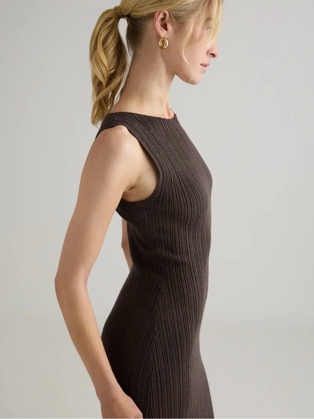 Quince Cotton Cashmere Ribbed Sleeveless Midi Dress - Picture 2 of 6